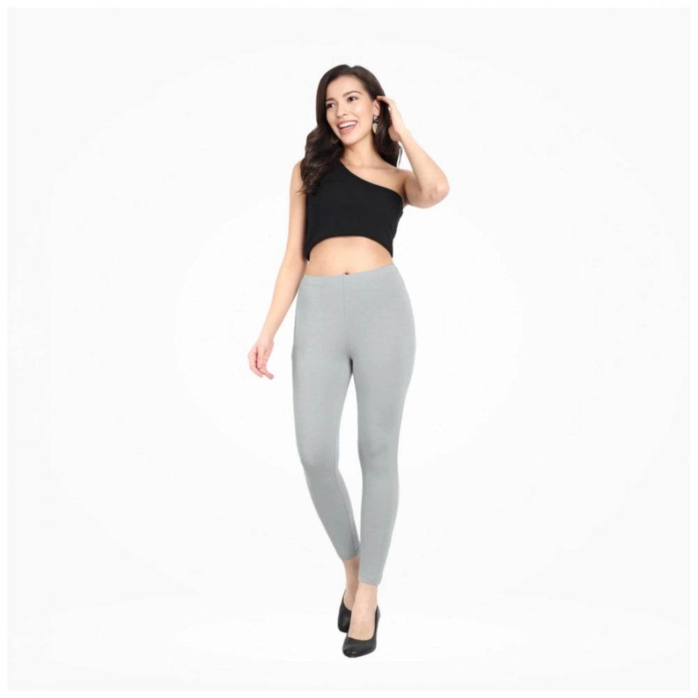 Generic Women's Cotton Blended Solid Ankle legging (Silver Gray) - MYLUXURY LANE ENTERPRISE