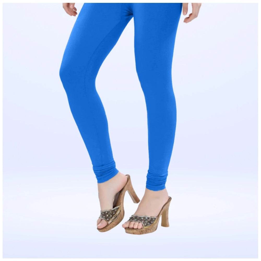 Generic Women's Cotton Blended Solid Churidar leggings (Blue) - MYLUXURY LANE ENTERPRISE