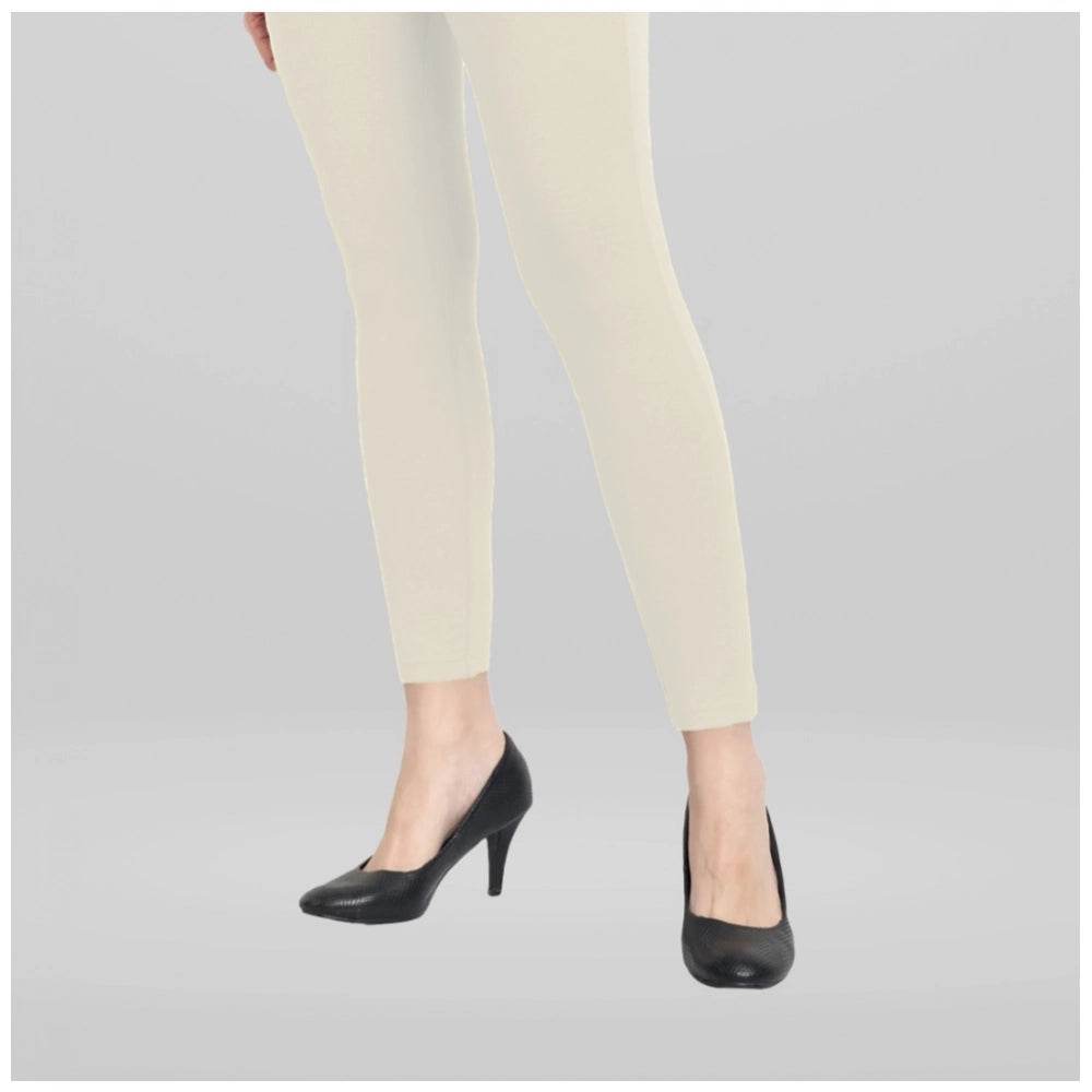 Generic Women's Cotton Blended Solid Ankle legging (Off White) - MYLUXURY LANE ENTERPRISE