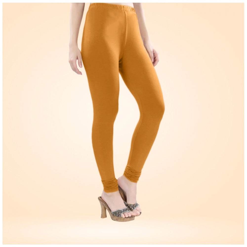 Generic Women's Cotton Blended Solid Churidar leggings (Mustard Yellow) - MYLUXURY LANE ENTERPRISE