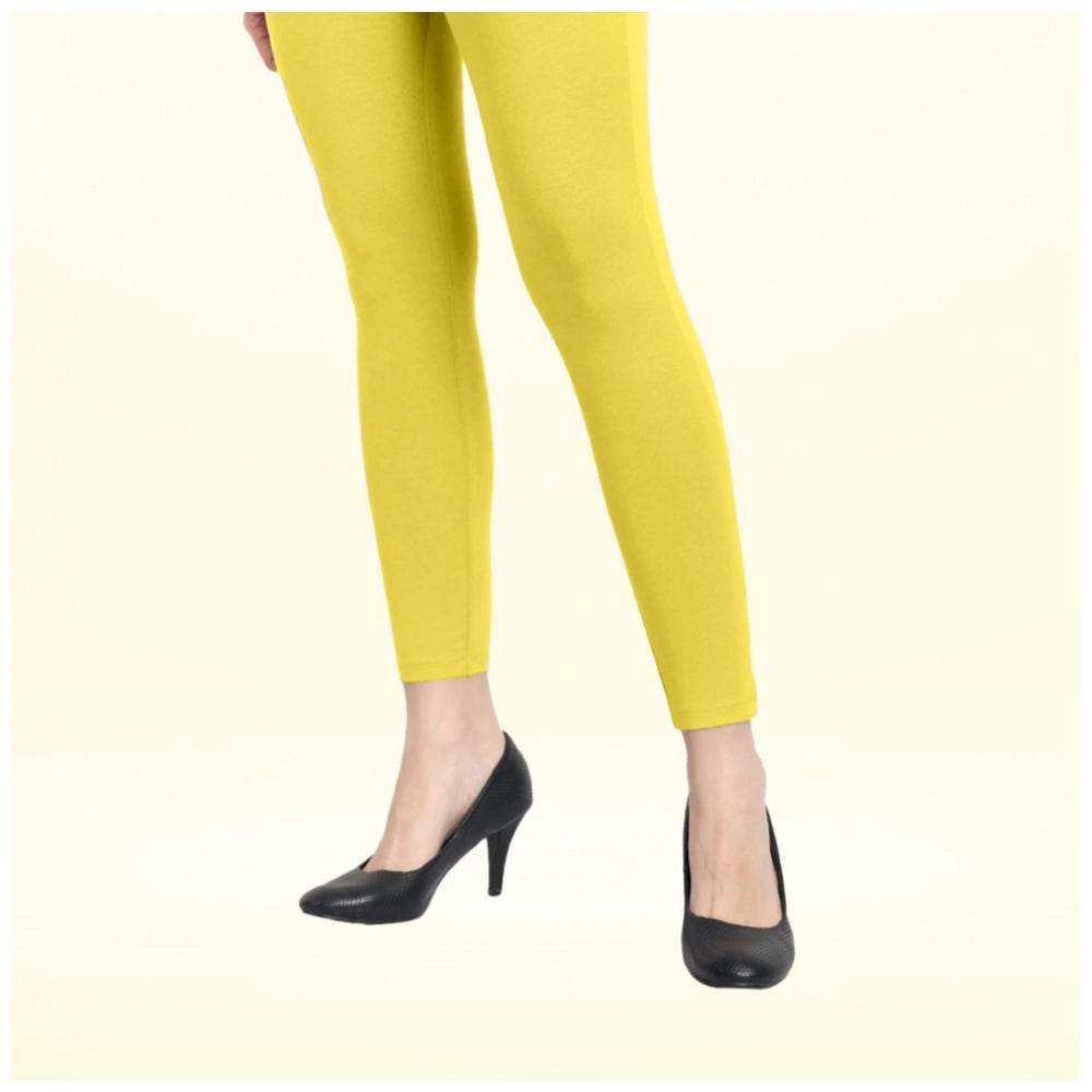 Generic Women's Cotton Blended Solid Ankle legging (Lemon Yellow) - MYLUXURY LANE ENTERPRISE