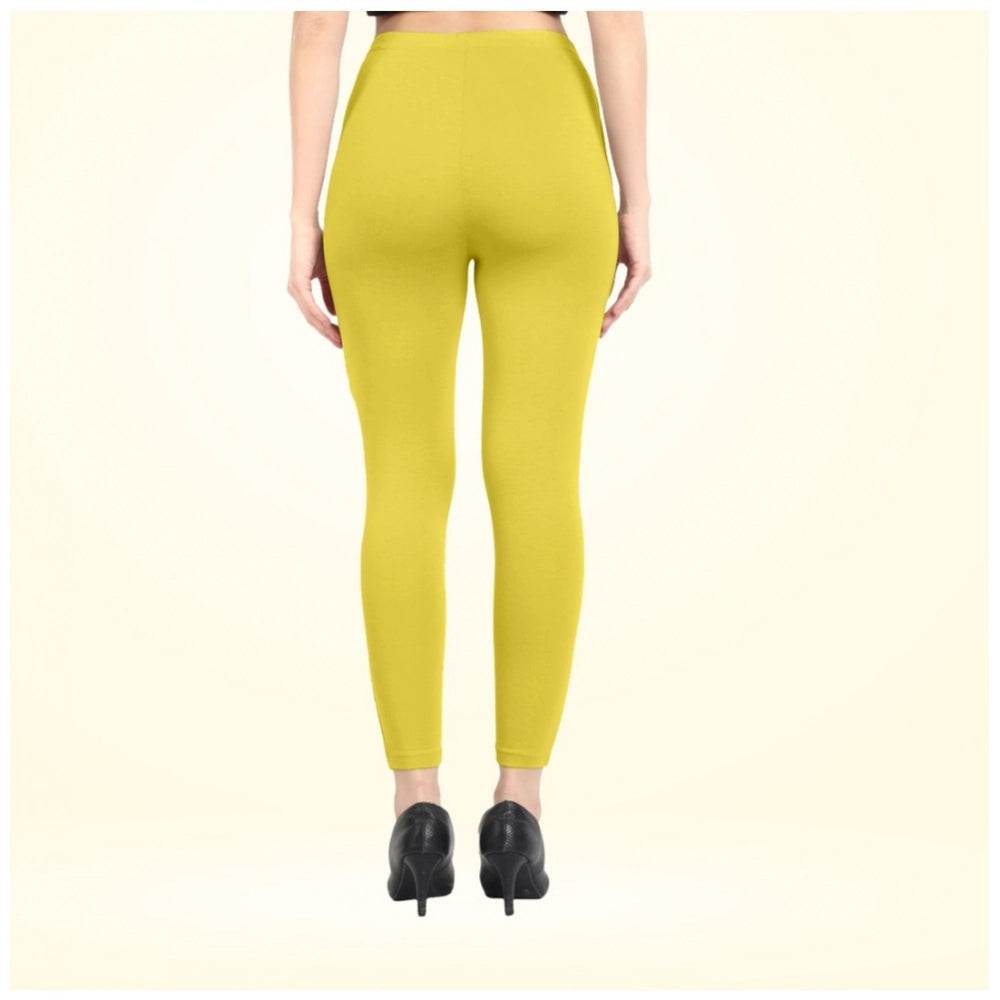 Generic Women's Cotton Blended Solid Ankle legging (Lemon Yellow) - MYLUXURY LANE ENTERPRISE