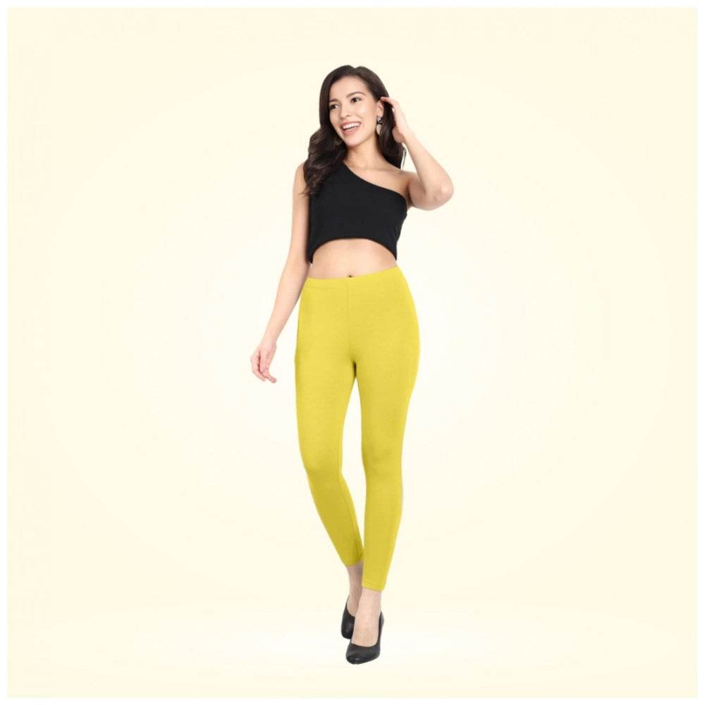 Generic Women's Cotton Blended Solid Ankle legging (Lemon Yellow) - MYLUXURY LANE ENTERPRISE