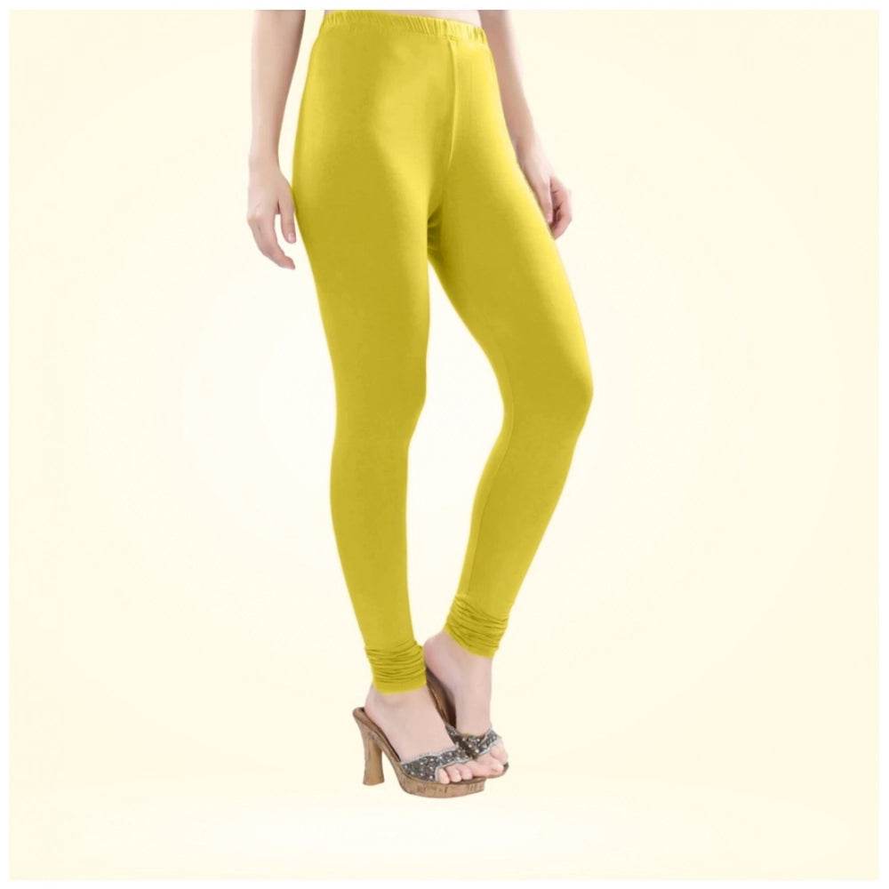 Generic Women's Cotton Blended Solid Churidar leggings (Lemon Yellow) - MYLUXURY LANE ENTERPRISE