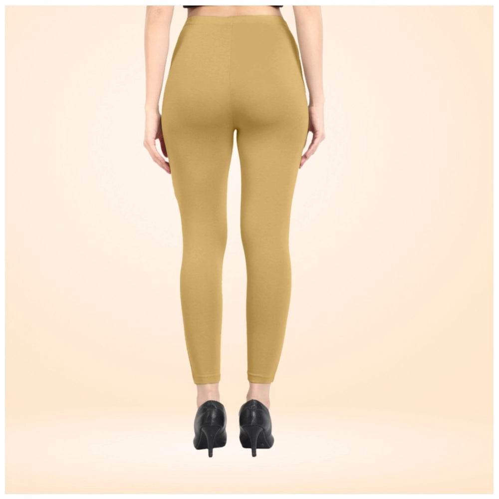 Generic Women's Cotton Blended Solid Ankle legging (Beige) - MYLUXURY LANE ENTERPRISE