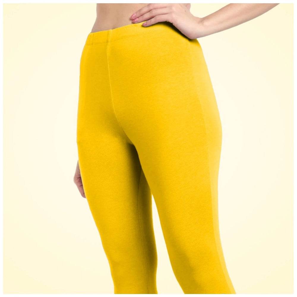 Generic Women's Cotton Blended Solid Ankle legging (Yellow) - MYLUXURY LANE ENTERPRISE