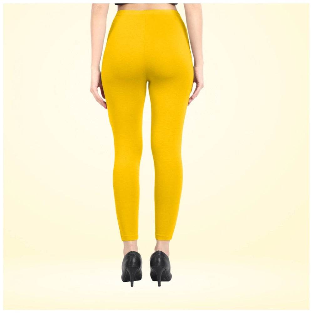 Generic Women's Cotton Blended Solid Ankle legging (Yellow) - MYLUXURY LANE ENTERPRISE