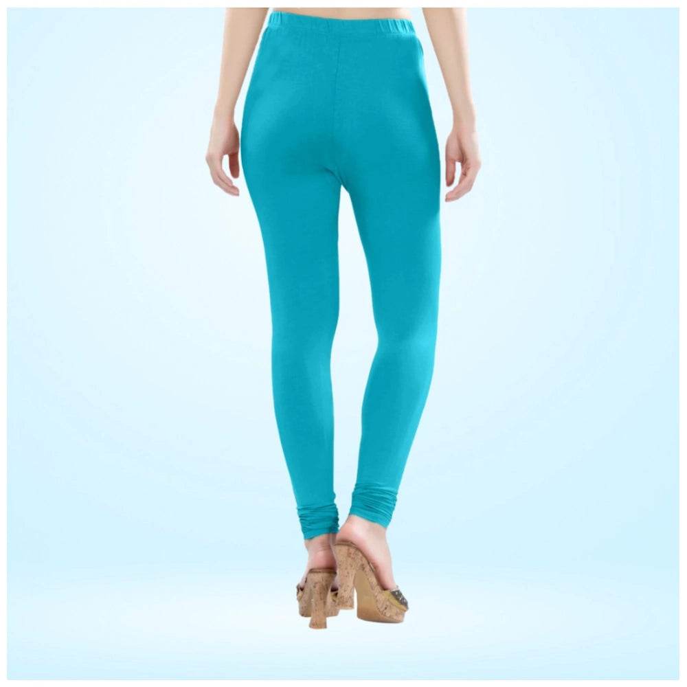Generic Women's Cotton Blended Solid Churidar leggings (Turquoise Blue) - MYLUXURY LANE ENTERPRISE