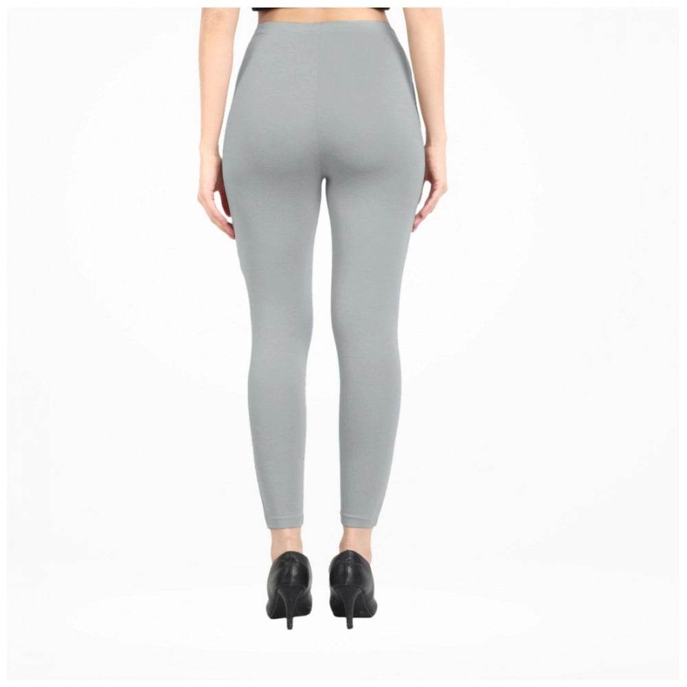 Generic Women's Cotton Blended Solid Ankle legging (Silver Gray) - MYLUXURY LANE ENTERPRISE