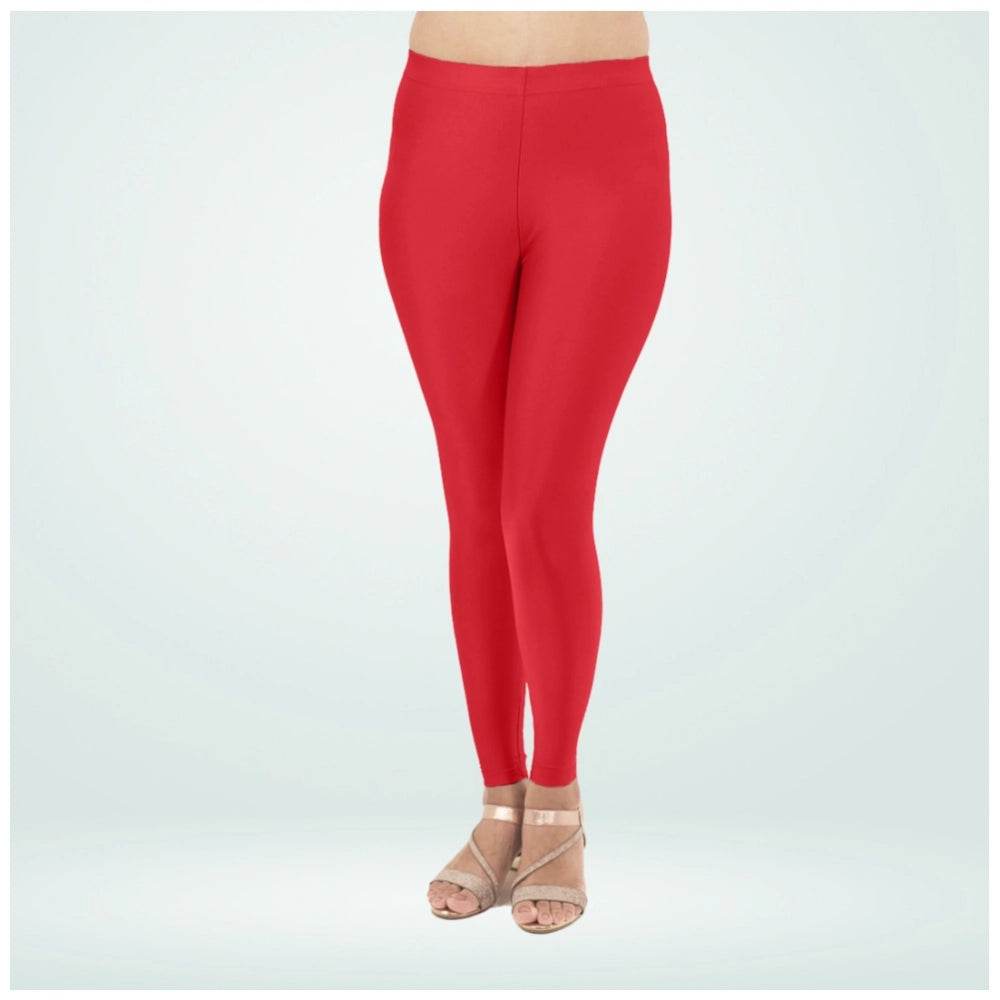 Generic Women's Cotton Blended Solid Shimmer Ankle leggings (Red) - MYLUXURY LANE ENTERPRISE
