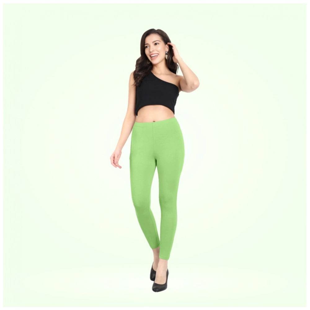 Generic Women's Cotton Blended Solid Ankle legging (Pista Green) - MYLUXURY LANE ENTERPRISE