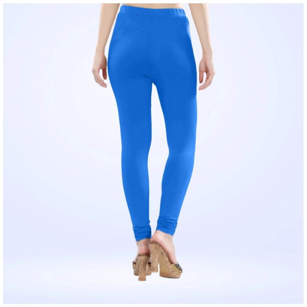 Generic Women's Cotton Blended Solid Churidar leggings (Blue) - MYLUXURY LANE ENTERPRISE