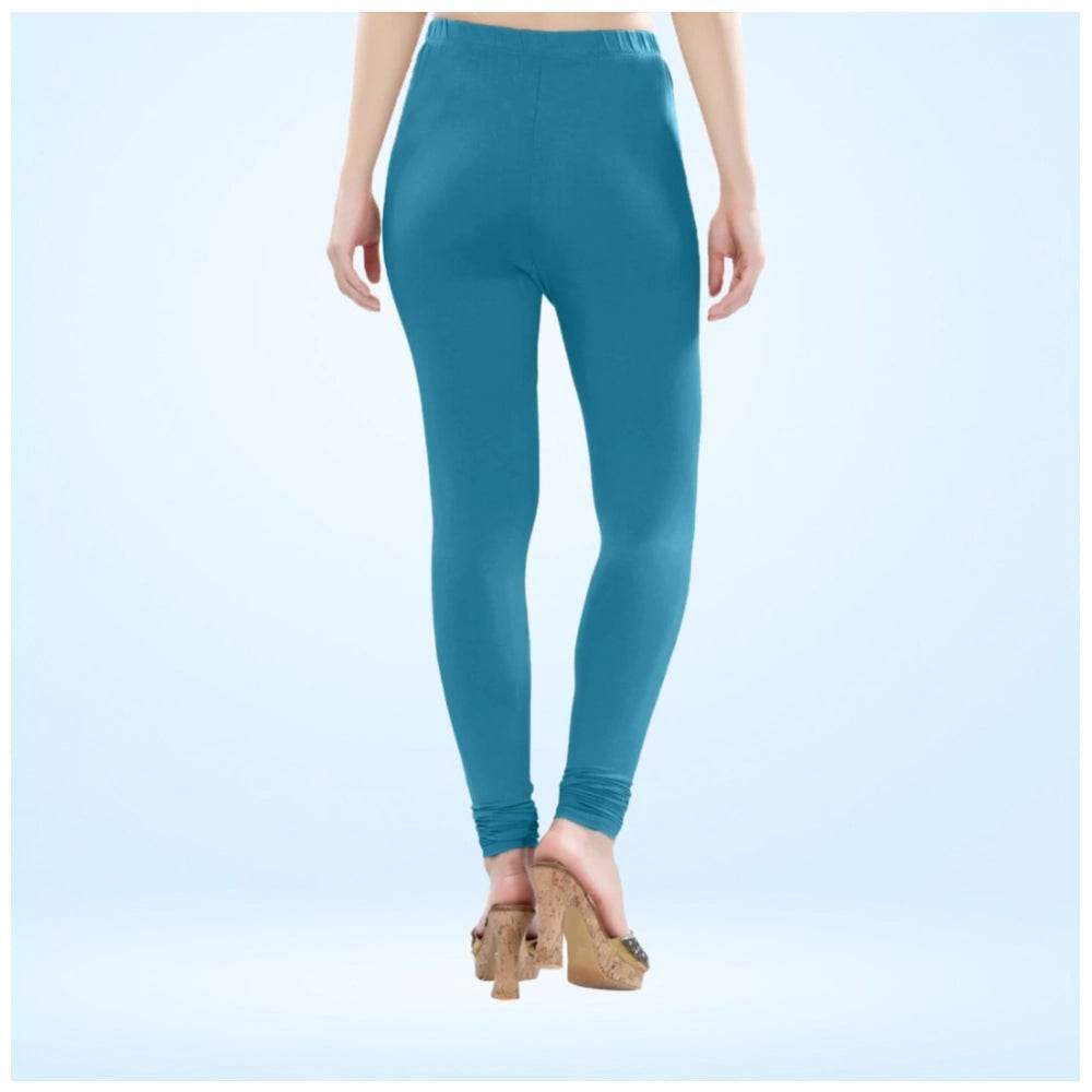 Generic Women's Cotton Blended Solid Churidar leggings (Blue) - MYLUXURY LANE ENTERPRISE
