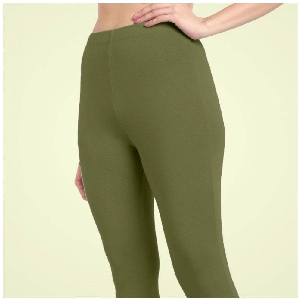 Generic Women's Cotton Blended Solid Ankle legging (Olive Green) - MYLUXURY LANE ENTERPRISE