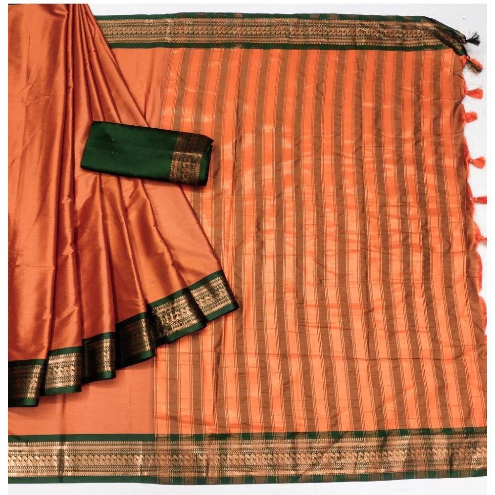 Generic Women's Cotton Silk Solid Saree With Unstitched Blouse 5.5Mtr (Orange) - MYLUXURY LANE ENTERPRISE