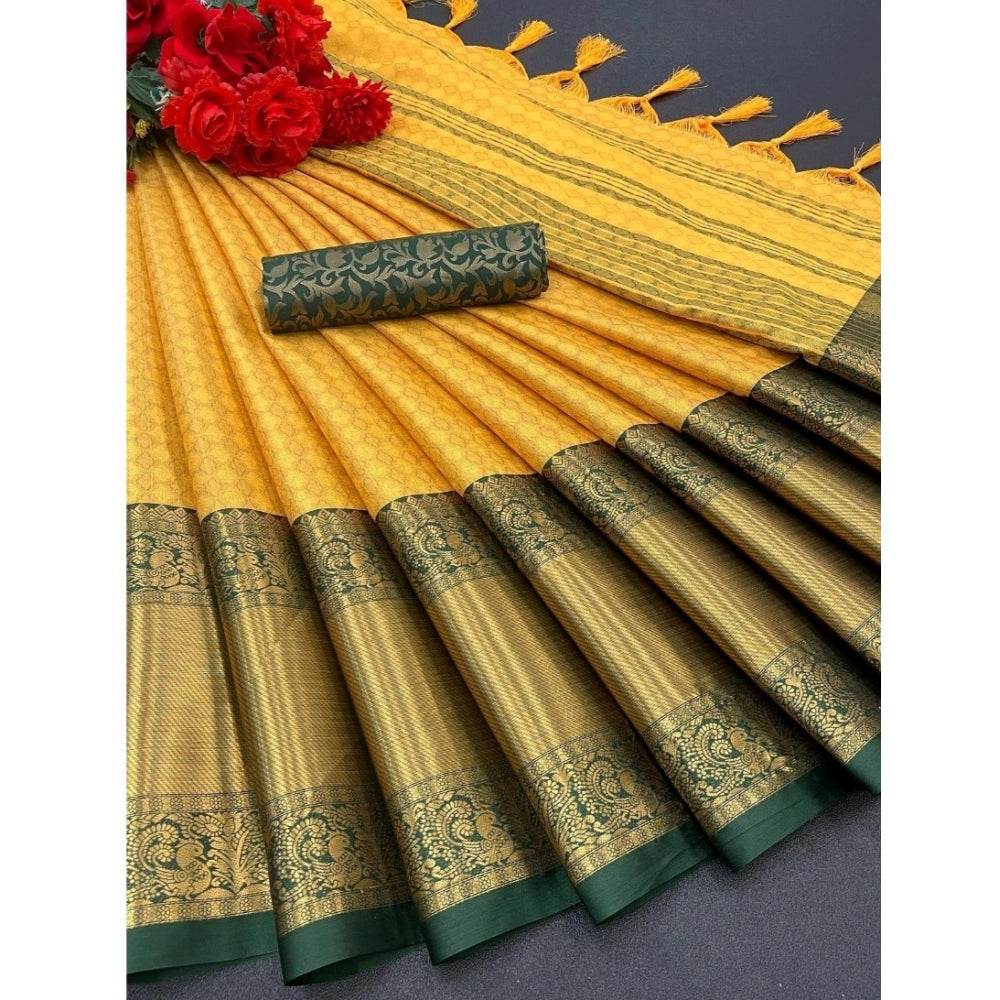 Generic Women's Cotton Silk Woven Design Saree With Unstitched Blouse 5.5Mtr (Mustard) - MYLUXURY LANE ENTERPRISE