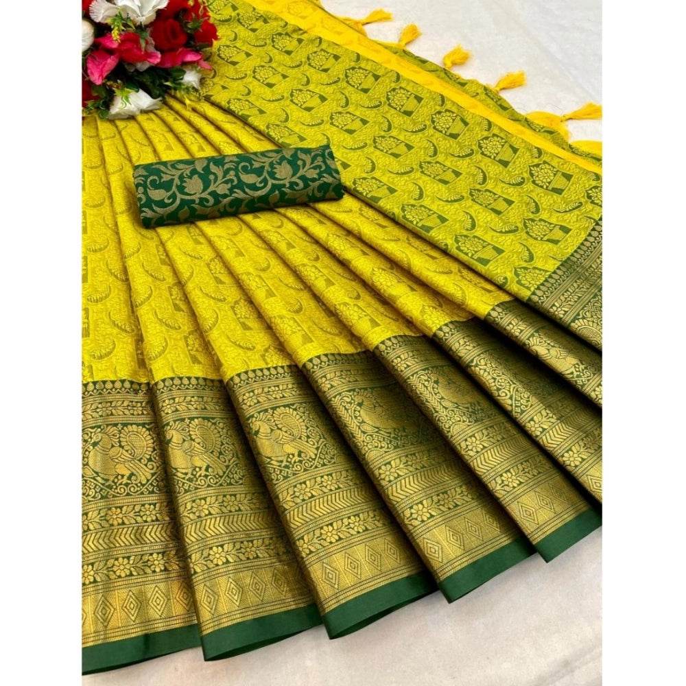 Generic Women's Cotton Silk Printed Saree With Unstitched Blouse 5.5Mtr (Light Green) - MYLUXURY LANE ENTERPRISE