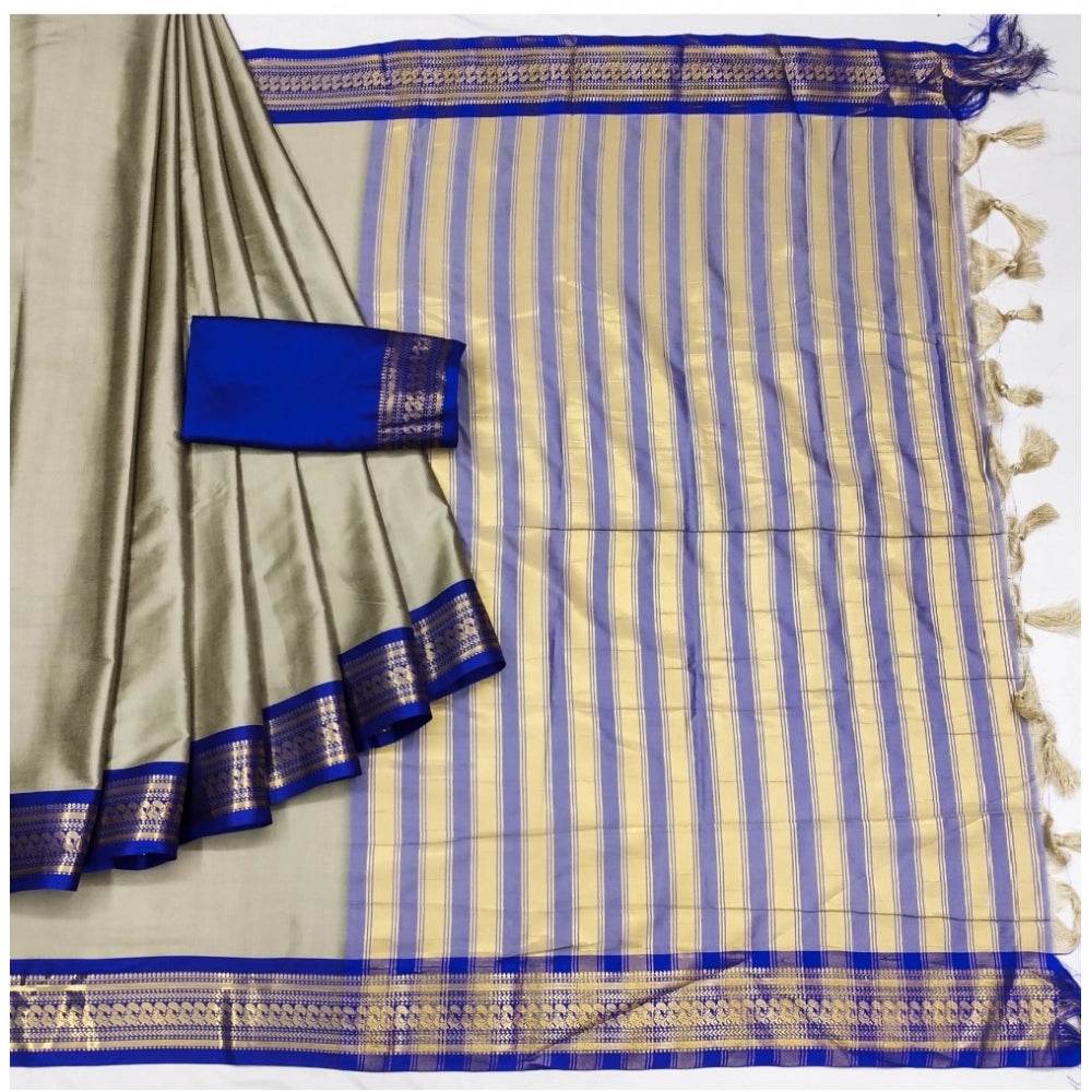 Generic Women's Cotton Silk Solid Saree With Unstitched Blouse 5.5Mtr (Grey) - MYLUXURY LANE ENTERPRISE