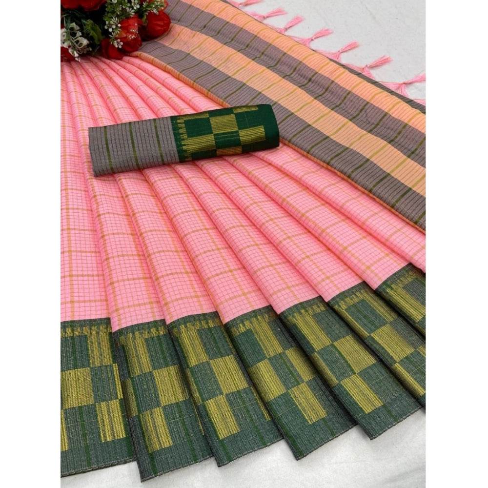 Generic Women's Cotton Silk Printed Saree With Unstitched Blouse 5.5Mtr (Pink) - MYLUXURY LANE ENTERPRISE