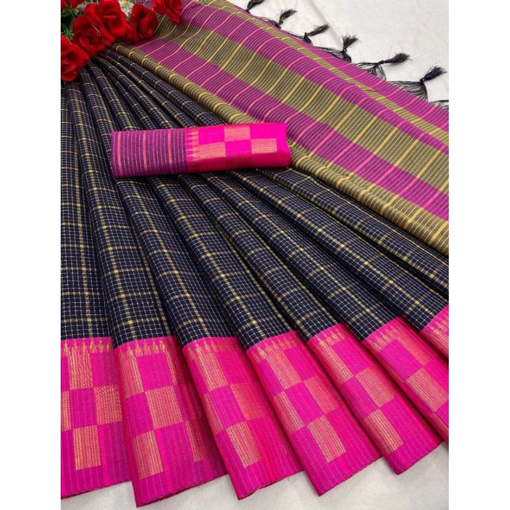 Generic Women's Cotton Silk Printed Saree With Unstitched Blouse 5.5Mtr (Black) - MYLUXURY LANE ENTERPRISE