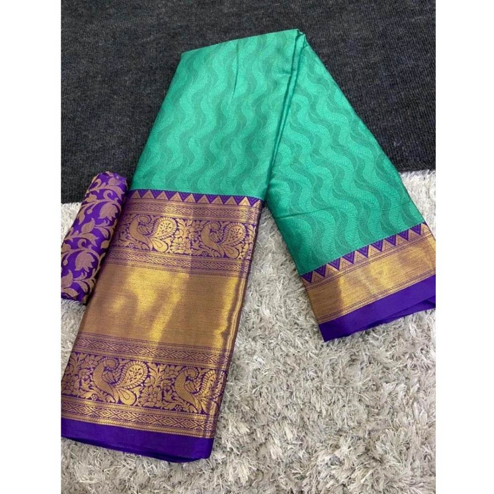 Generic Women's Cotton Silk Printed Saree With Unstitched Blouse 5.5Mtr (Blue) - MYLUXURY LANE ENTERPRISE