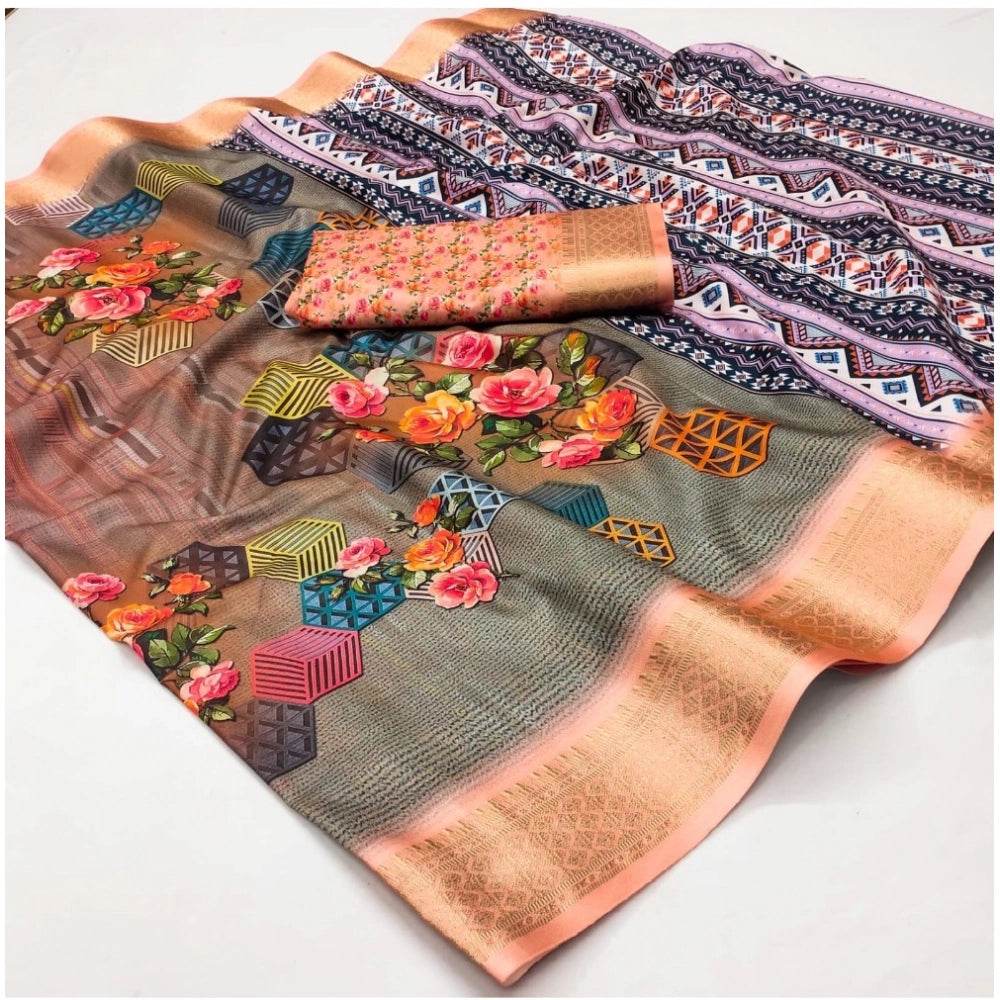Generic Women's Cotton Silk Printed Saree With Unstitched Blouse 5.5Mtr (Multicolor) - MYLUXURY LANE ENTERPRISE