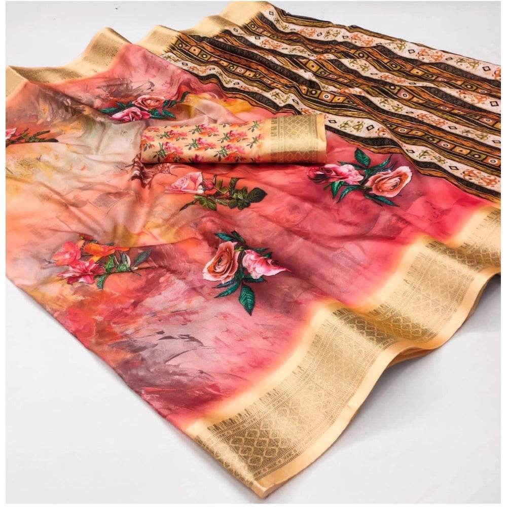 Generic Women's Cotton Silk Printed Saree With Unstitched Blouse 5.5Mtr (Multicolor) - MYLUXURY LANE ENTERPRISE