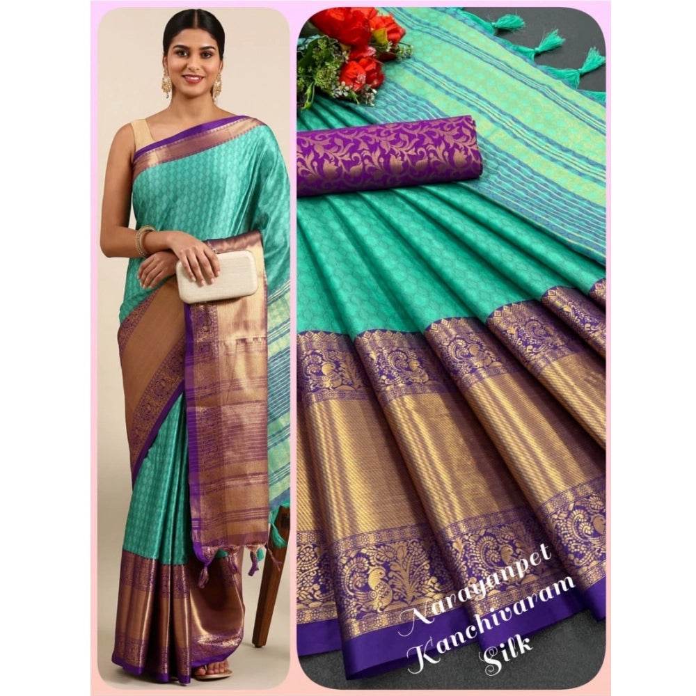 Generic Women's Cotton Silk Woven Design Saree With Unstitched Blouse 5.5Mtr (Green) - MYLUXURY LANE ENTERPRISE