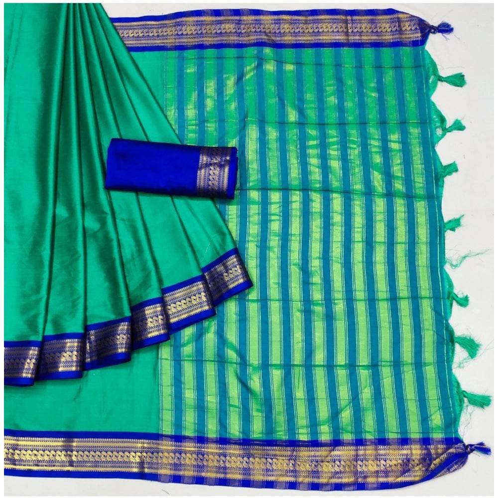 Generic Women's Cotton Silk Solid Saree With Unstitched Blouse 5.5Mtr (Light Blue) - MYLUXURY LANE ENTERPRISE