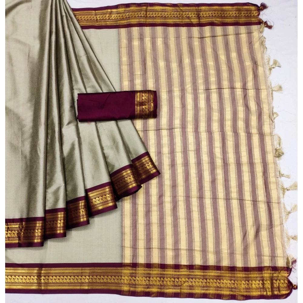 Generic Women's Cotton Silk Solid Saree With Unstitched Blouse 5.5Mtr (Beige) - MYLUXURY LANE ENTERPRISE