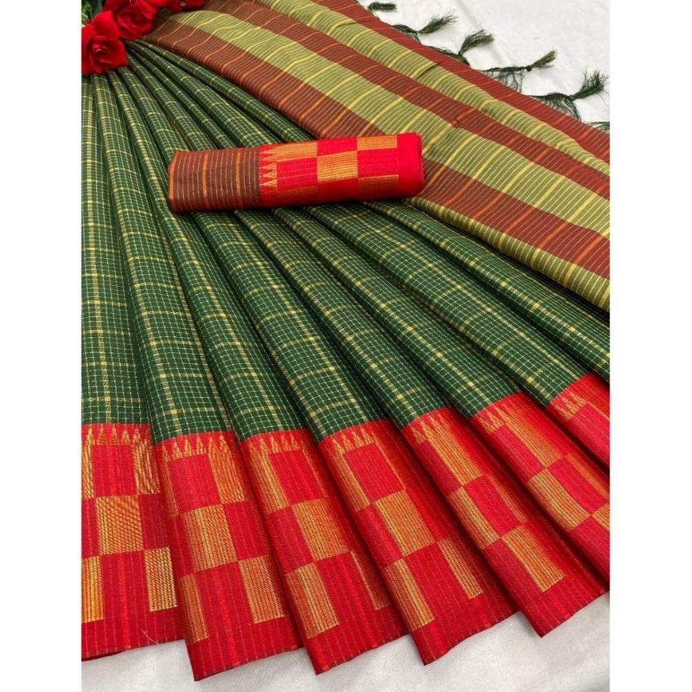 Generic Women's Cotton Silk Printed Saree With Unstitched Blouse 5.5Mtr (Green) - MYLUXURY LANE ENTERPRISE