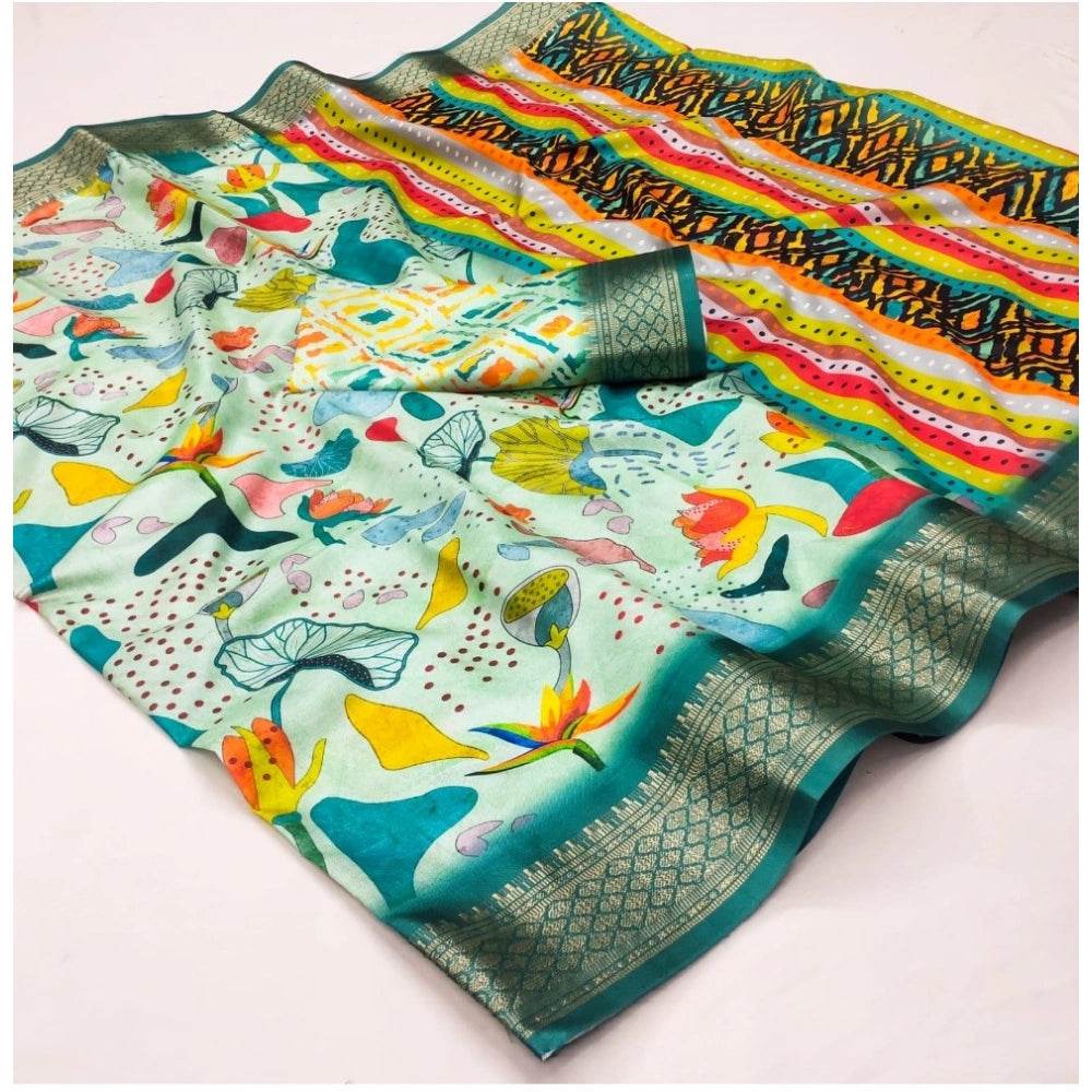 Generic Women's Cotton Silk Printed Saree With Unstitched Blouse 5.5Mtr (Multicolor) - MYLUXURY LANE ENTERPRISE