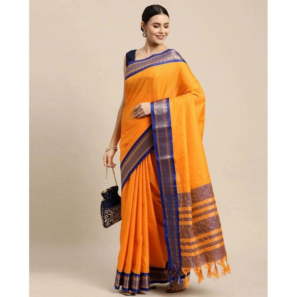 Generic Women's Cotton Silk Checkered Saree With Unstitched Blouse 5.5Mtr (Gold) - MYLUXURY LANE ENTERPRISE