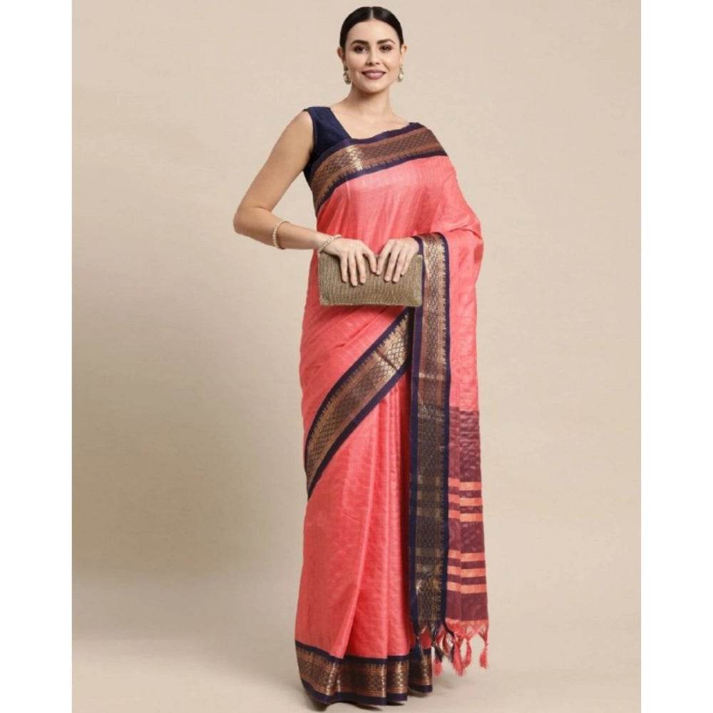 Generic Women's Cotton Silk Checkered Saree With Unstitched Blouse 5.5Mtr (Pink) - MYLUXURY LANE ENTERPRISE