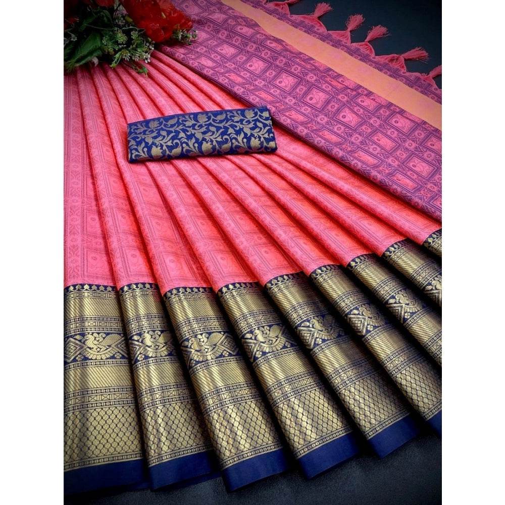 Generic Women's Cotton Silk Printed Saree With Unstitched Blouse 5.5Mtr (Orange) - MYLUXURY LANE ENTERPRISE