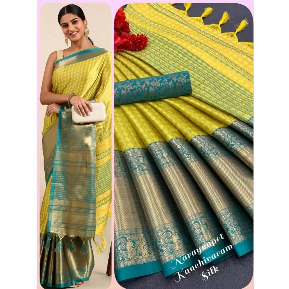 Generic Women's Cotton Silk Woven Design Saree With Unstitched Blouse 5.5Mtr (Mustard) - MYLUXURY LANE ENTERPRISE