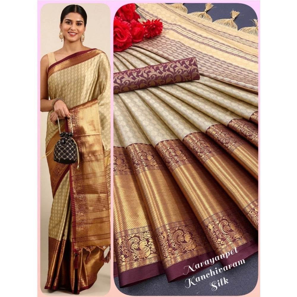 Generic Women's Cotton Silk Woven Design Saree With Unstitched Blouse 5.5Mtr (Gold) - MYLUXURY LANE ENTERPRISE