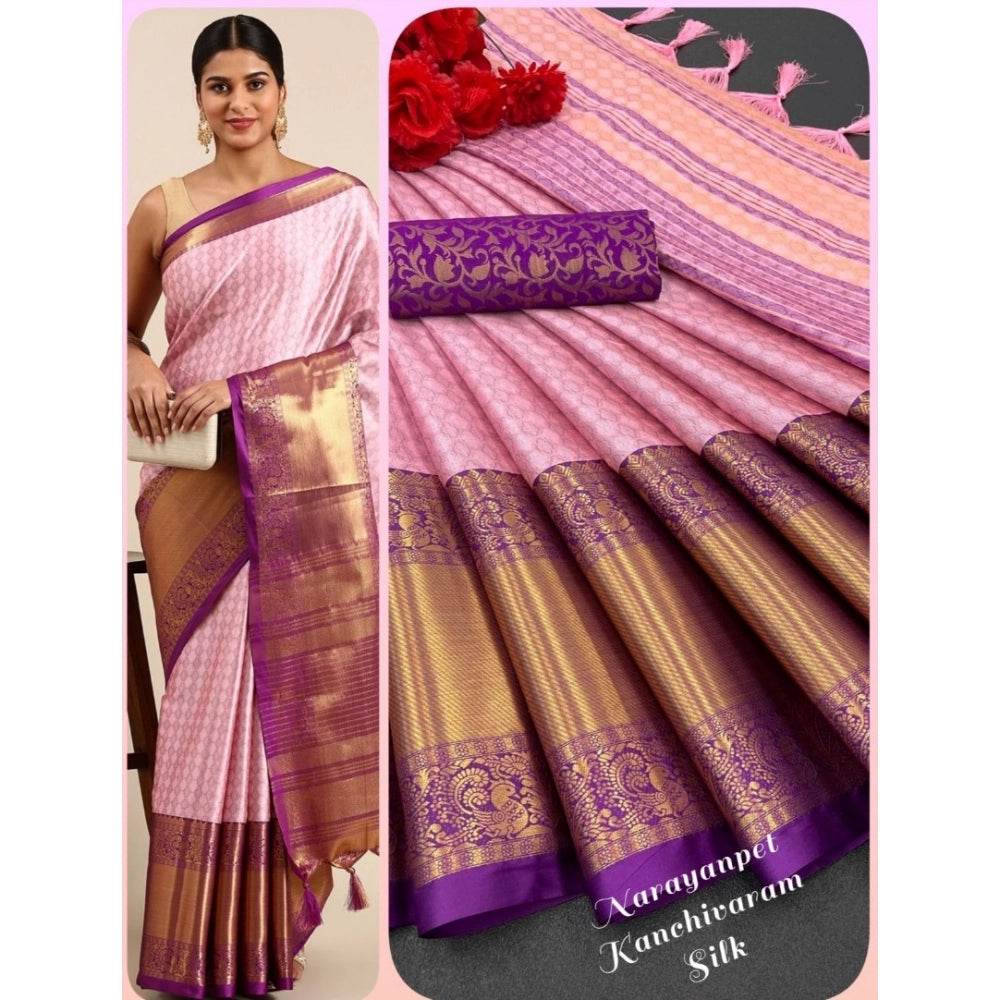 Generic Women's Cotton Silk Woven Design Saree With Unstitched Blouse 5.5Mtr (Purple) - MYLUXURY LANE ENTERPRISE