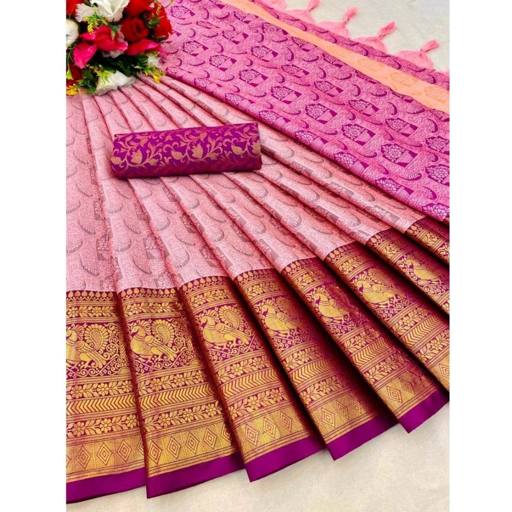 Generic Women's Cotton Silk Printed Saree With Unstitched Blouse 5.5Mtr (Pink) - MYLUXURY LANE ENTERPRISE