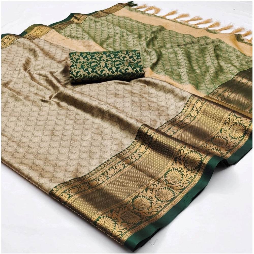 Generic Women's Cotton Silk Floral Print Saree With Unstitched Blouse 5.5Mtr (Green) - MYLUXURY LANE ENTERPRISE