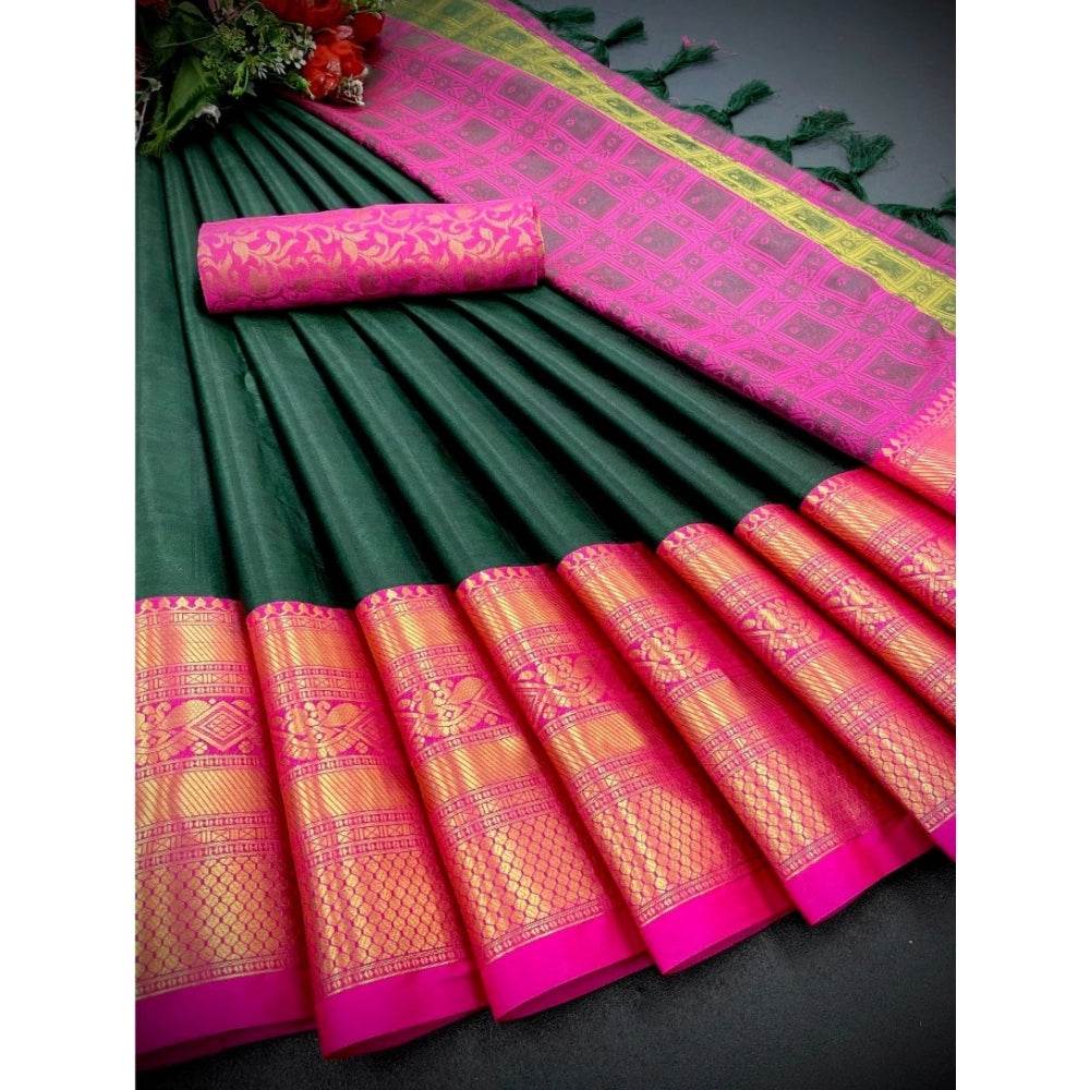 Generic Women's Cotton Silk Printed Saree With Unstitched Blouse 5.5Mtr (Green) - MYLUXURY LANE ENTERPRISE