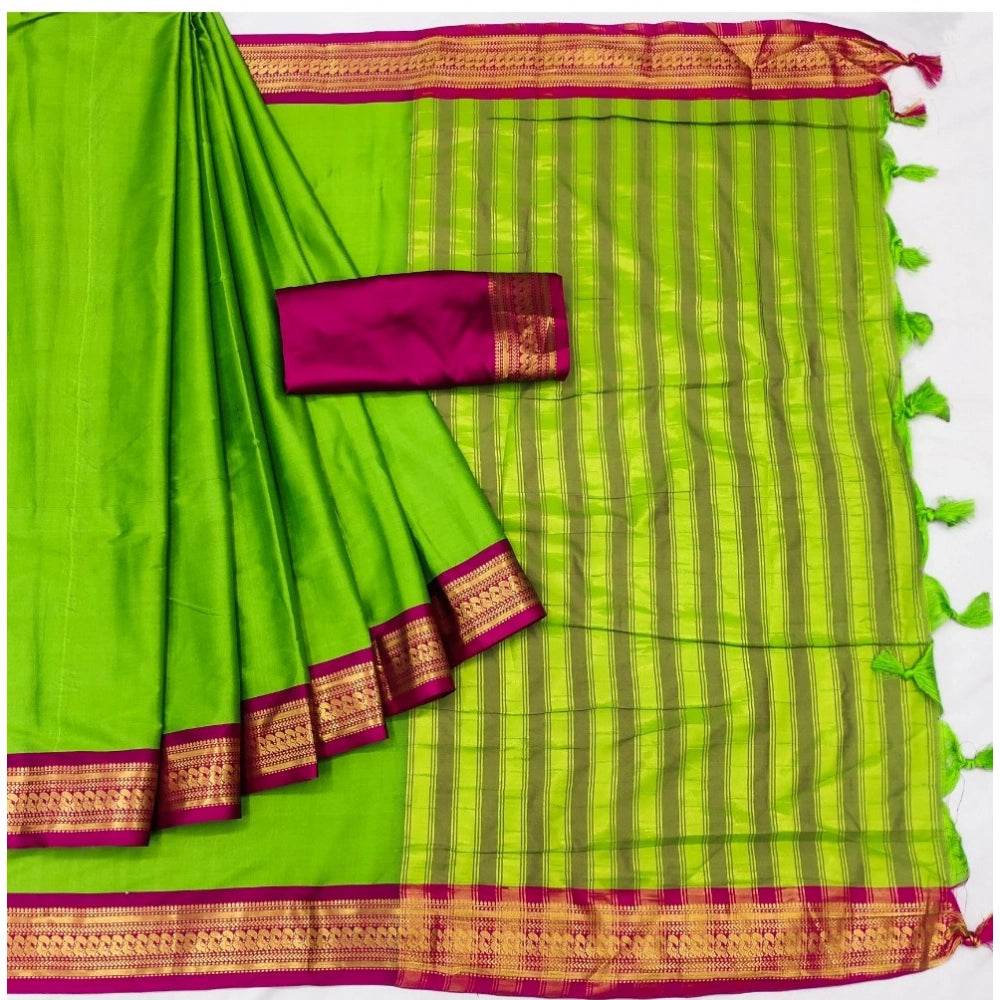 Generic Women's Cotton Silk Solid Saree With Unstitched Blouse 5.5Mtr (Green) - MYLUXURY LANE ENTERPRISE
