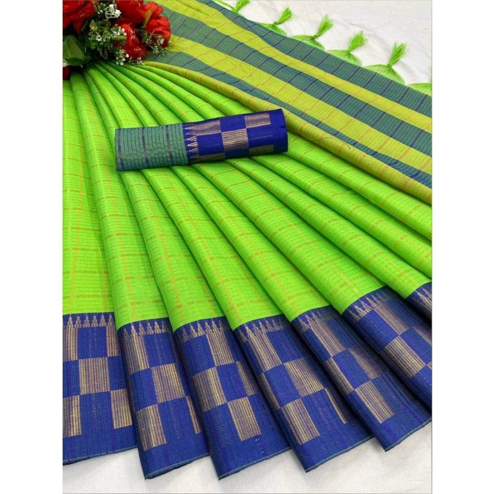 Generic Women's Cotton Silk Printed Saree With Unstitched Blouse 5.5Mtr (Green-Blue) - MYLUXURY LANE ENTERPRISE