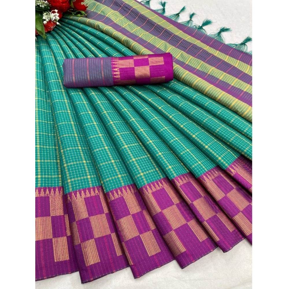 Generic Women's Cotton Silk Printed Saree With Unstitched Blouse 5.5Mtr (Green-Purple) - MYLUXURY LANE ENTERPRISE