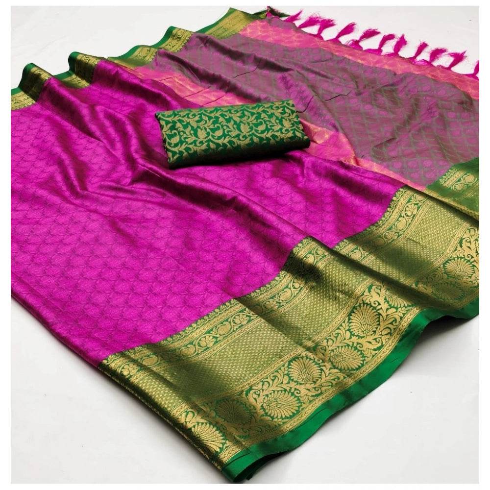 Generic Women's Cotton Silk Floral Print Saree With Unstitched Blouse 5.5Mtr (Pink) - MYLUXURY LANE ENTERPRISE
