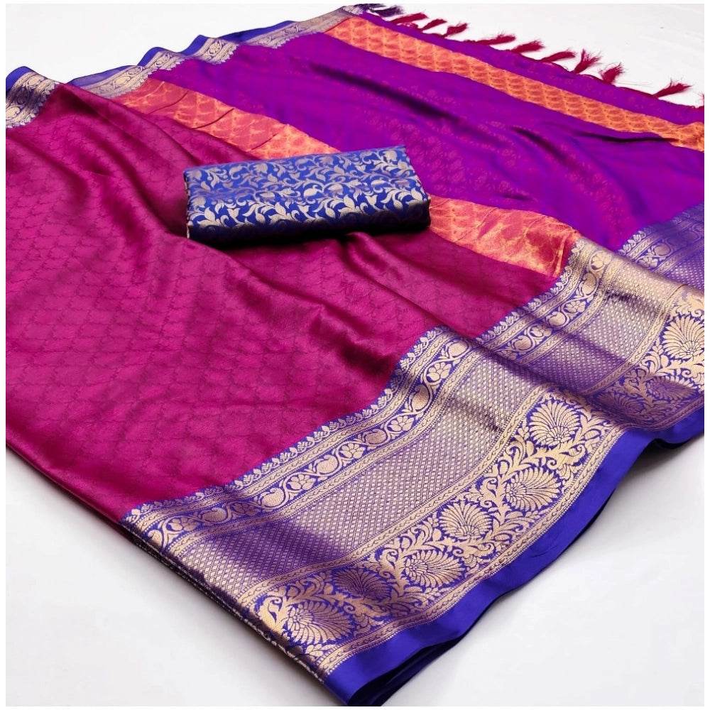 Generic Women's Cotton Silk Floral Print Saree With Unstitched Blouse 5.5Mtr (Purple) - MYLUXURY LANE ENTERPRISE