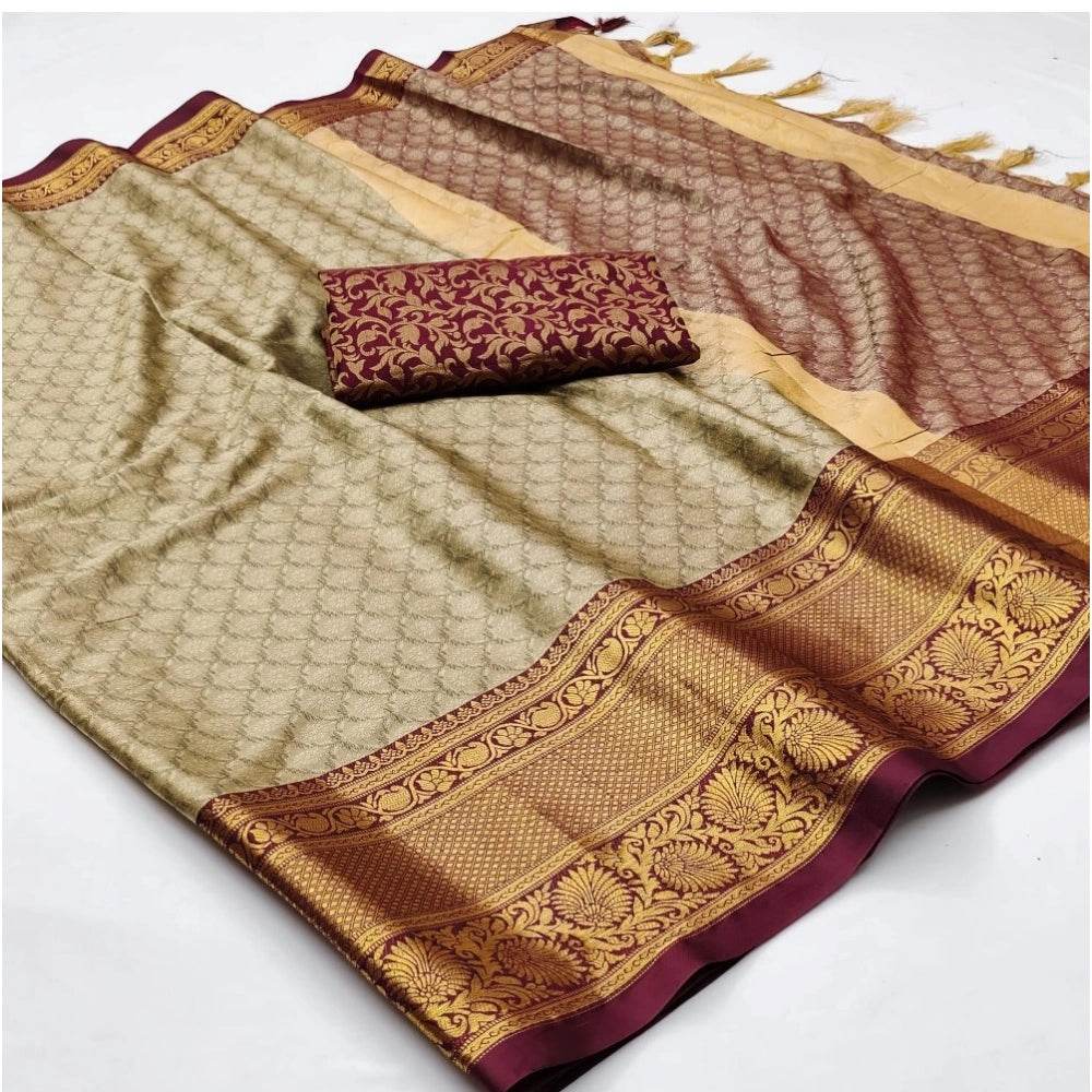 Generic Women's Cotton Silk Floral Print Saree With Unstitched Blouse 5.5Mtr (Maroon) - MYLUXURY LANE ENTERPRISE
