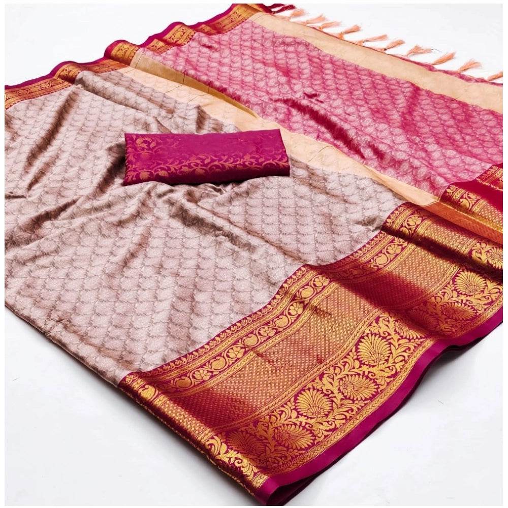 Generic Women's Cotton Silk Floral Print Saree With Unstitched Blouse 5.5Mtr (Rani) - MYLUXURY LANE ENTERPRISE