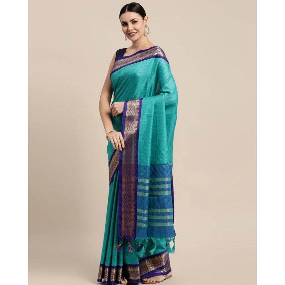 Generic Women's Cotton Silk Checkered Saree With Unstitched Blouse 5.5Mtr (Firoji) - MYLUXURY LANE ENTERPRISE