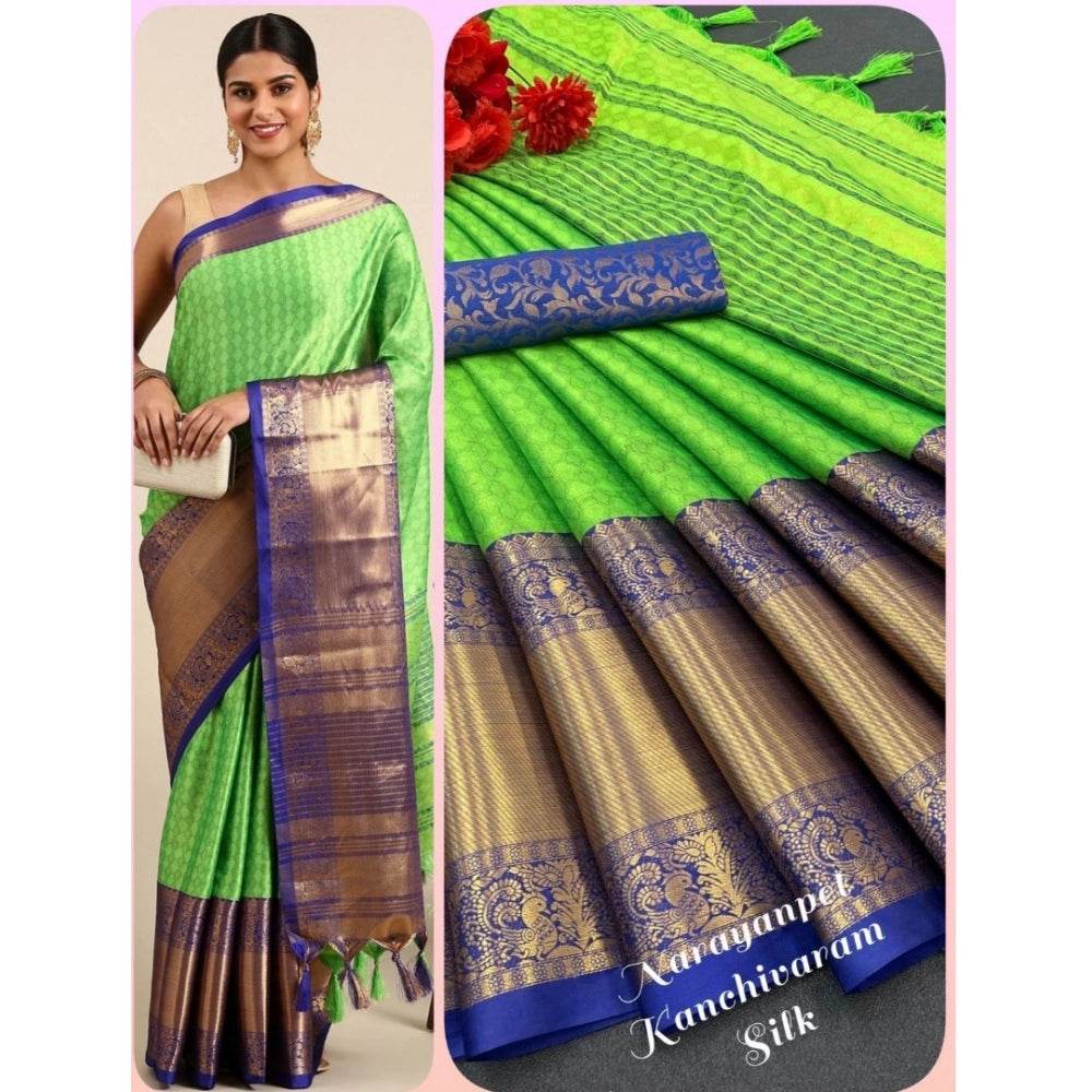 Generic Women's Cotton Silk Woven Design Saree With Unstitched Blouse 5.5Mtr (Green) - MYLUXURY LANE ENTERPRISE